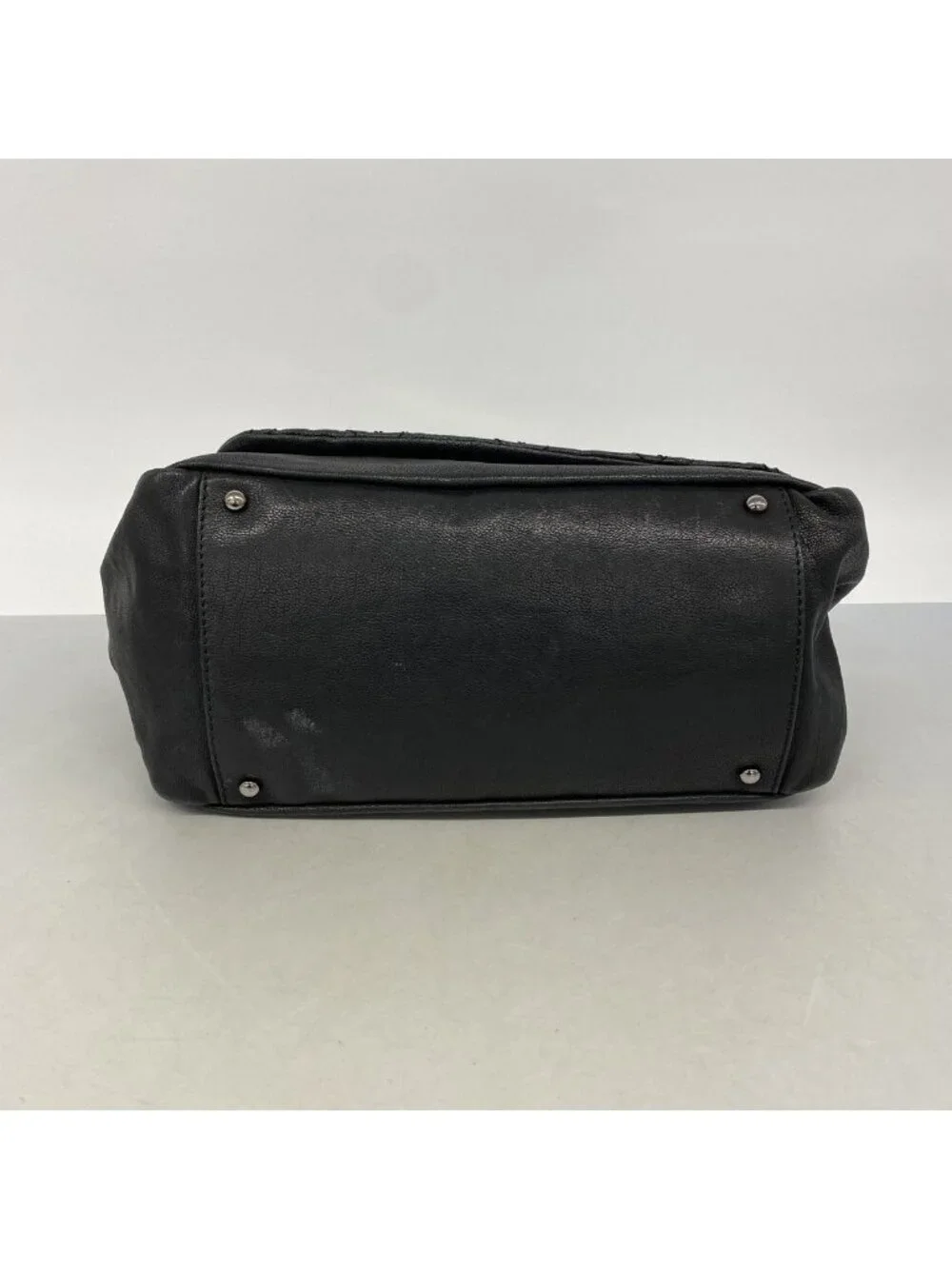 Chanel Shoulder Bag Jumbo CC Logo Leather Black Silver